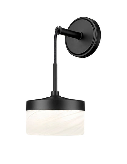 Z-Lite Renaud 7" 1-Light LED-Integrated Matte Black Steel Frame Feathered White Glass Shade Wall Sconce