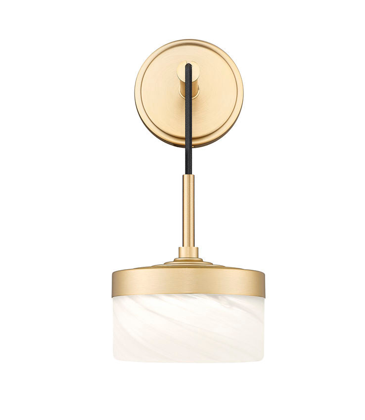 Z-Lite Renaud 7" 1-Light LED-Integrated Modern Gold Steel Frame Feathered White Glass Shade Wall Sconce