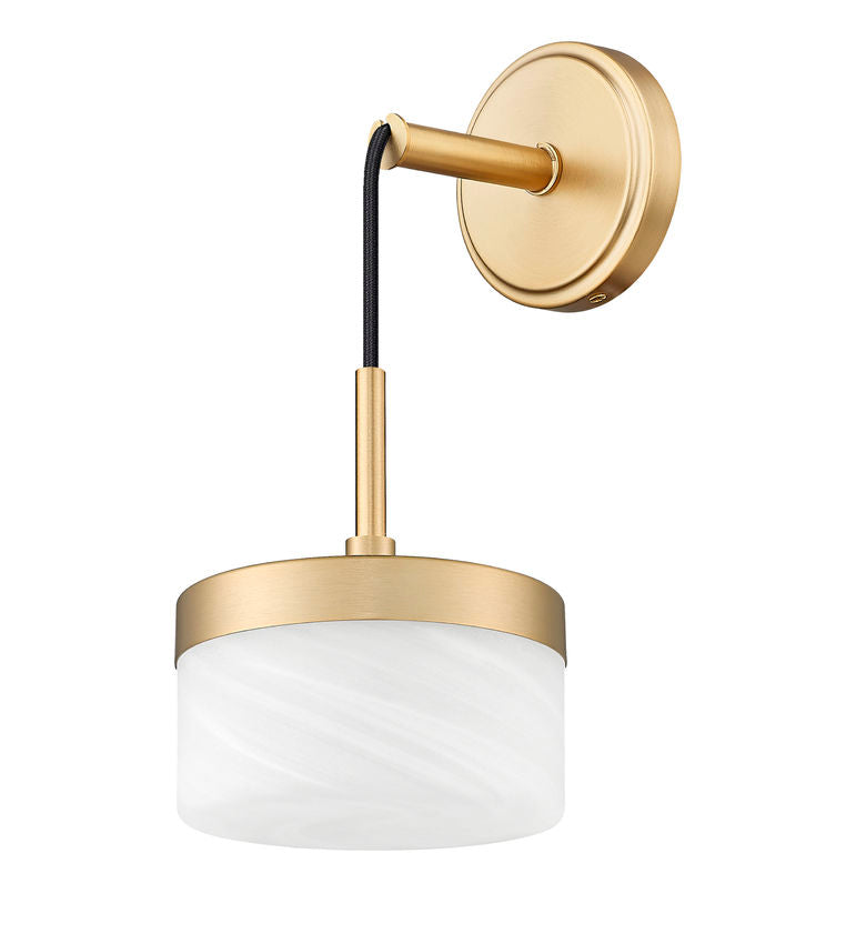 Z-Lite Renaud 7" 1-Light LED-Integrated Modern Gold Steel Frame Feathered White Glass Shade Wall Sconce