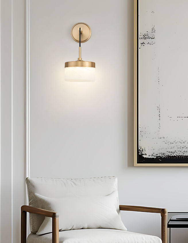 Z-Lite Renaud 7" 1-Light LED-Integrated Modern Gold Steel Frame Feathered White Glass Shade Wall Sconce