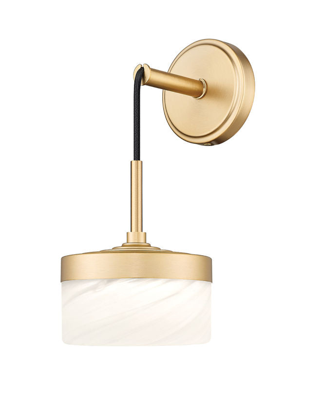 Z-Lite Renaud 7" 1-Light LED-Integrated Modern Gold Steel Frame Feathered White Glass Shade Wall Sconce