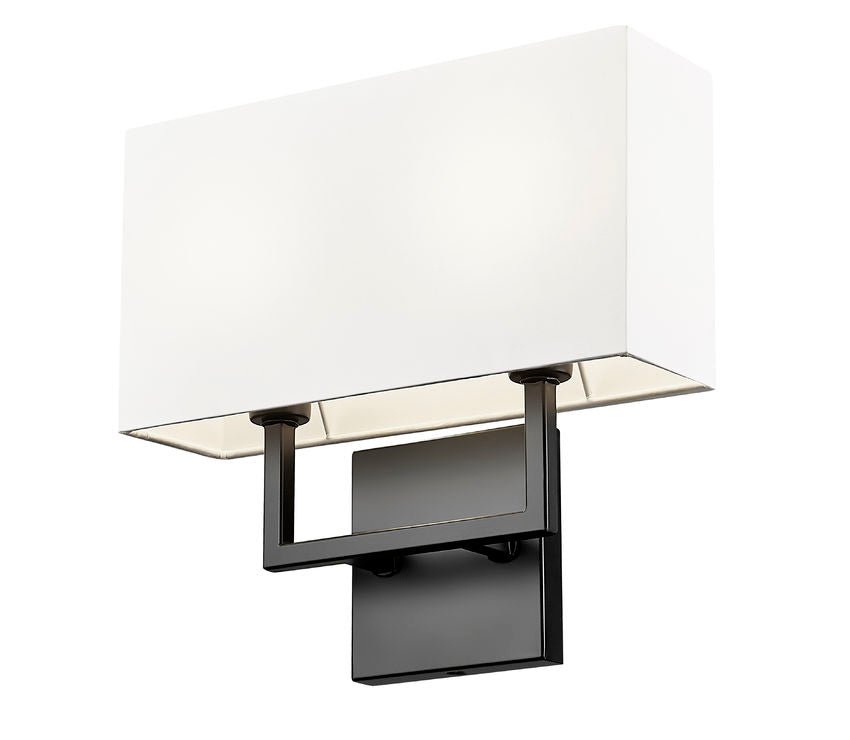 Z-Lite Saxon 12" 2-Light Matte Black Steel Frame White Fabric Shade Wall Sconce