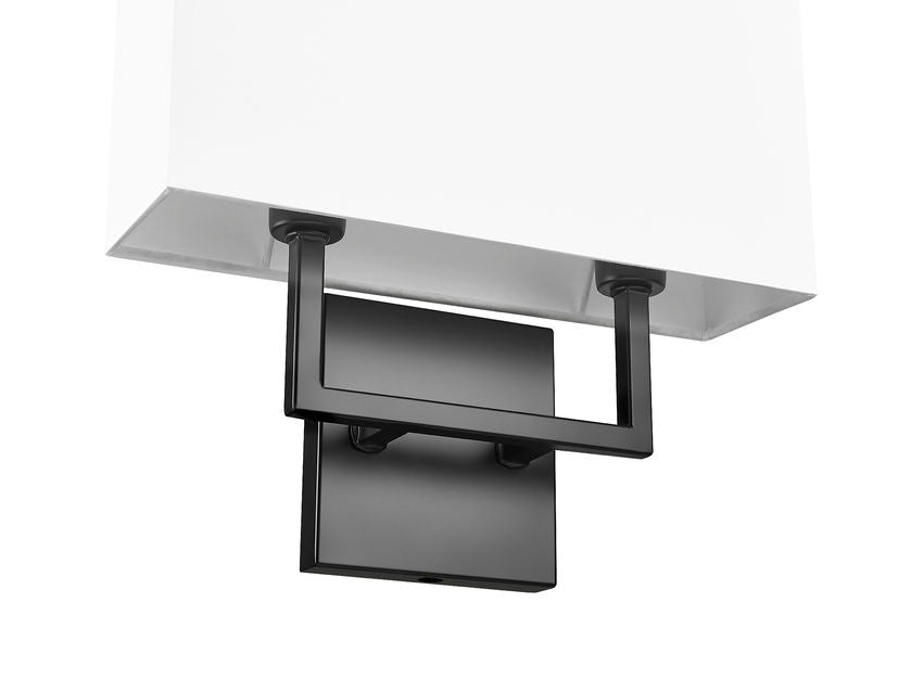 Z-Lite Saxon 12" 2-Light Matte Black Steel Frame White Fabric Shade Wall Sconce