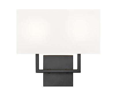 Z-Lite Saxon 12" 2-Light Matte Black Steel Frame White Fabric Shade Wall Sconce