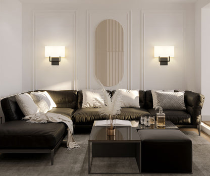 Z-Lite Saxon 12" 2-Light Matte Black Steel Frame White Fabric Shade Wall Sconce