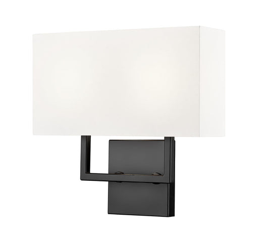 Z-Lite Saxon 12" 2-Light Matte Black Steel Frame White Fabric Shade Wall Sconce