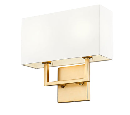 Z-Lite Saxon 12" 2-Light Olde Brass Steel Frame White Fabric Shade Wall Sconce