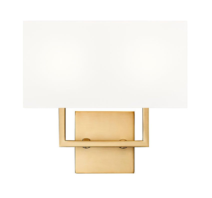 Z-Lite Saxon 12" 2-Light Olde Brass Steel Frame White Fabric Shade Wall Sconce