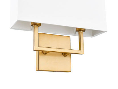 Z-Lite Saxon 12" 2-Light Olde Brass Steel Frame White Fabric Shade Wall Sconce
