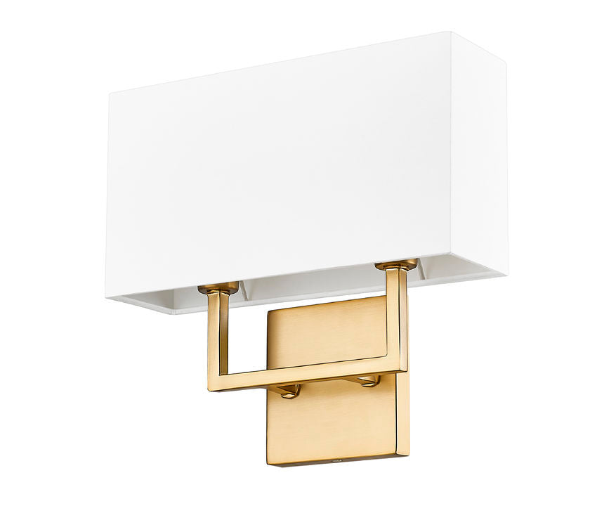 Z-Lite Saxon 12" 2-Light Olde Brass Steel Frame White Fabric Shade Wall Sconce