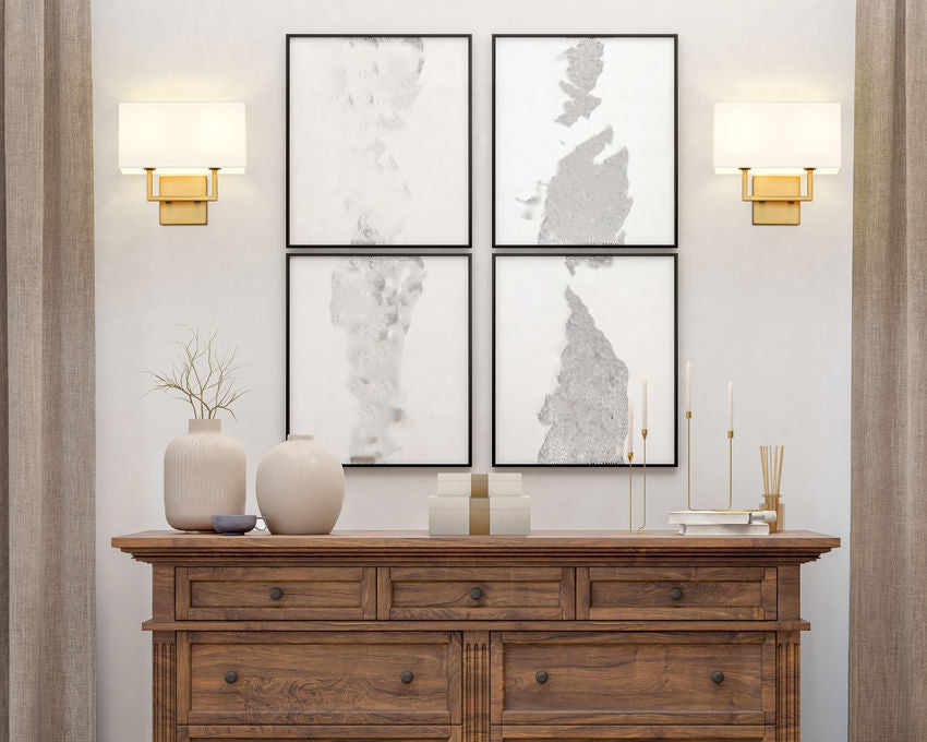 Z-Lite Saxon 12" 2-Light Olde Brass Steel Frame White Fabric Shade Wall Sconce