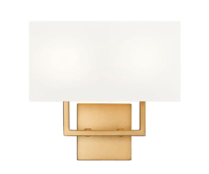 Z-Lite Saxon 12" 2-Light Rubbed Brass Steel Frame White Fabric Shade Wall Sconce