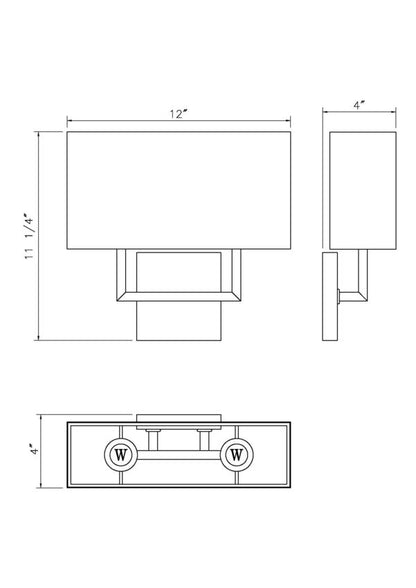 Z-Lite Saxon 12" 2-Light Rubbed Brass Steel Frame White Fabric Shade Wall Sconce