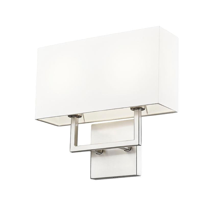 Z-Lite Saxon 2-Light Brushed Nickel Steel Frame White Fabric Shade Wall Sconce