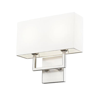 Z-Lite Saxon 2-Light Brushed Nickel Steel Frame White Fabric Shade Wall Sconce