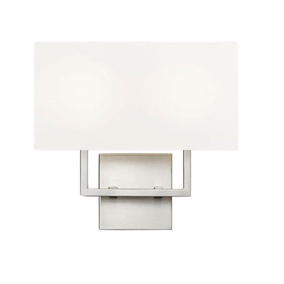Z-Lite Saxon 2-Light Brushed Nickel Steel Frame White Fabric Shade Wall Sconce