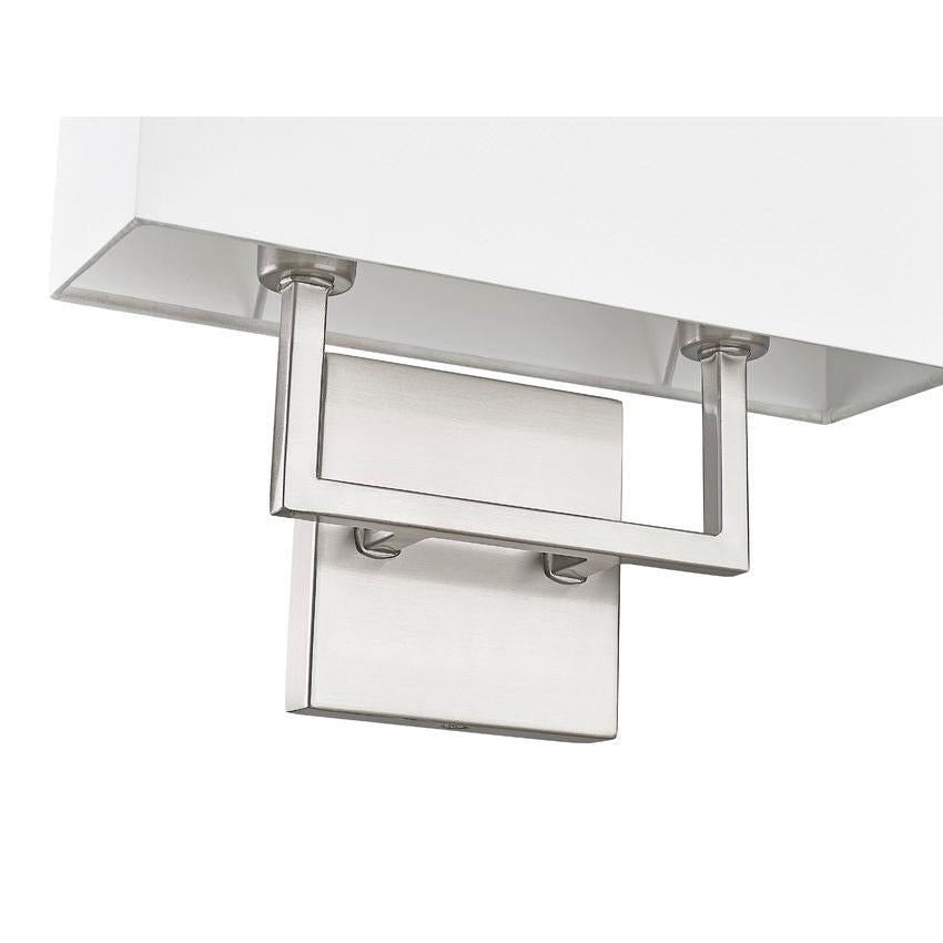 Z-Lite Saxon 2-Light Brushed Nickel Steel Frame White Fabric Shade Wall Sconce