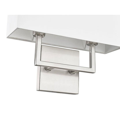 Z-Lite Saxon 2-Light Brushed Nickel Steel Frame White Fabric Shade Wall Sconce