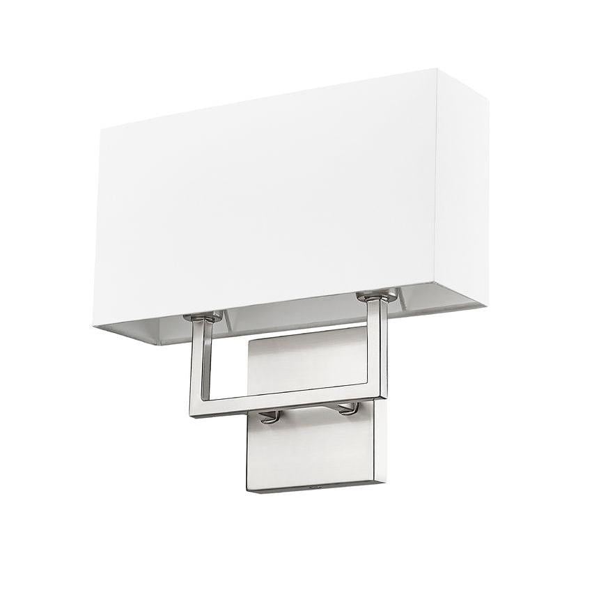 Z-Lite Saxon 2-Light Brushed Nickel Steel Frame White Fabric Shade Wall Sconce