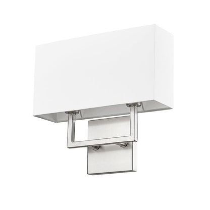 Z-Lite Saxon 2-Light Brushed Nickel Steel Frame White Fabric Shade Wall Sconce