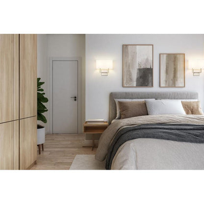 Z-Lite Saxon 2-Light Brushed Nickel Steel Frame White Fabric Shade Wall Sconce