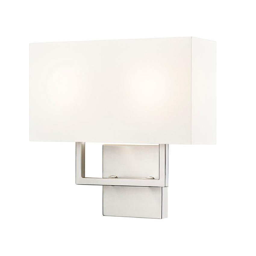 Z-Lite Saxon 2-Light Brushed Nickel Steel Frame White Fabric Shade Wall Sconce