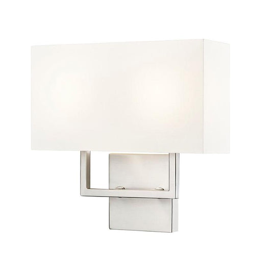Z-Lite Saxon 2-Light Brushed Nickel Steel Frame White Fabric Shade Wall Sconce