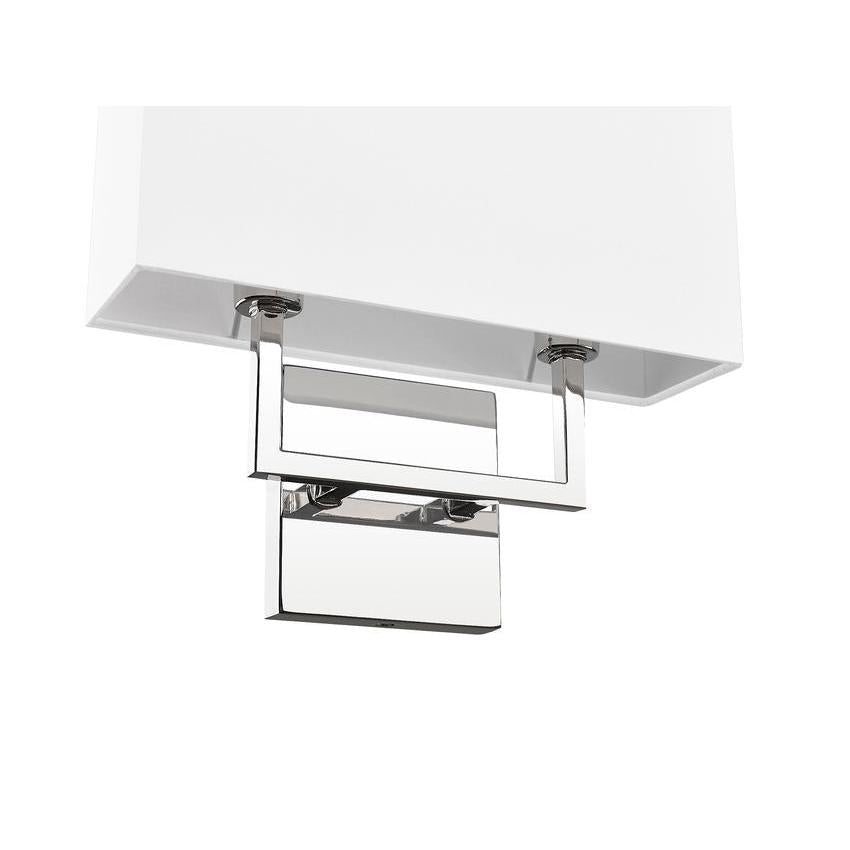 Z-Lite Saxon 2-Light Polished Nickel Steel Frame White Fabric Shade Wall Sconce