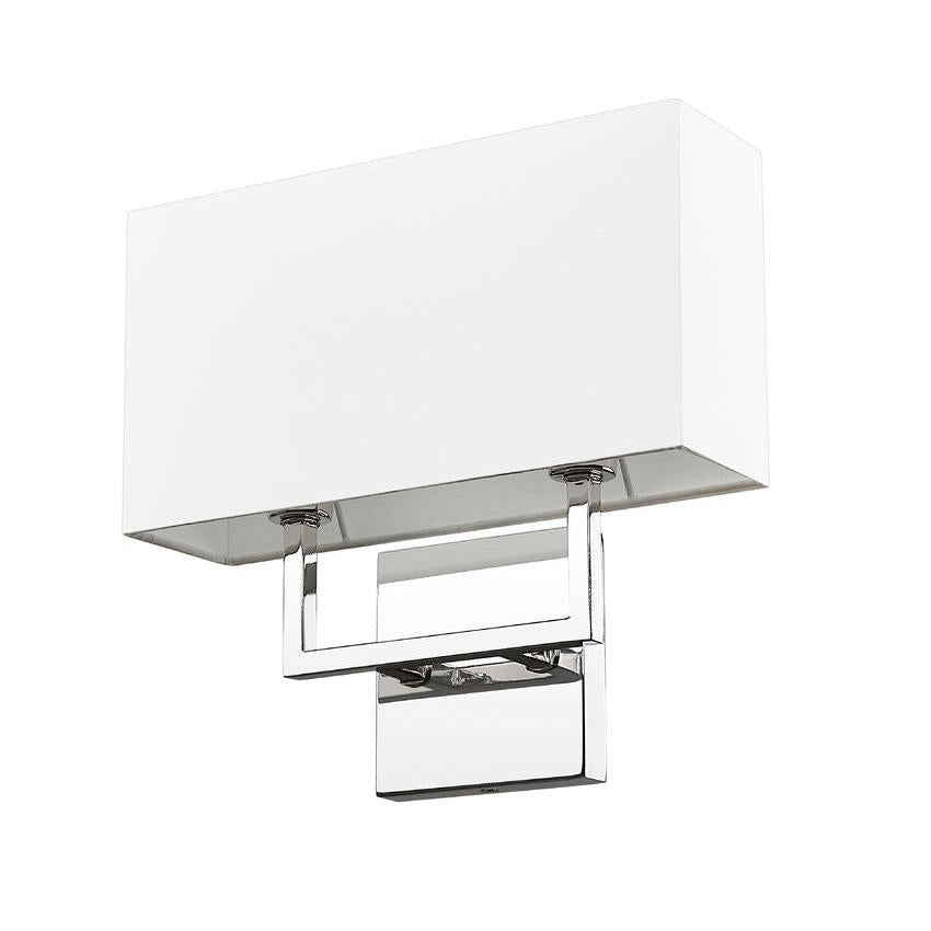Z-Lite Saxon 2-Light Polished Nickel Steel Frame White Fabric Shade Wall Sconce