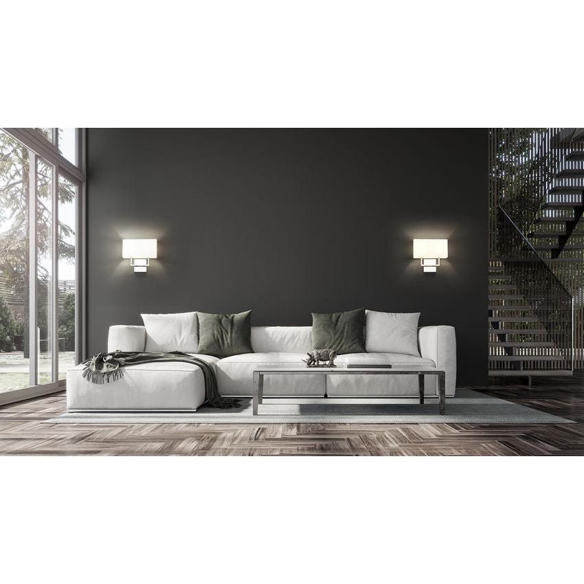 Z-Lite Saxon 2-Light Polished Nickel Steel Frame White Fabric Shade Wall Sconce