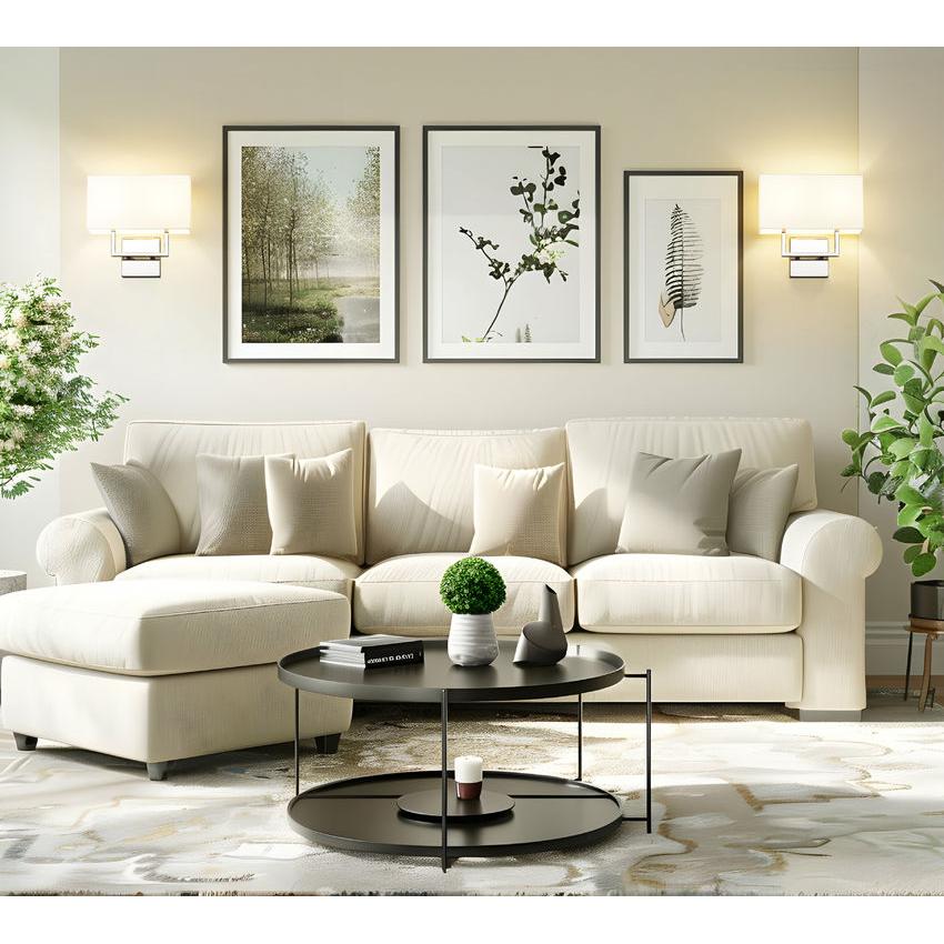 Z-Lite Saxon 2-Light Polished Nickel Steel Frame White Fabric Shade Wall Sconce