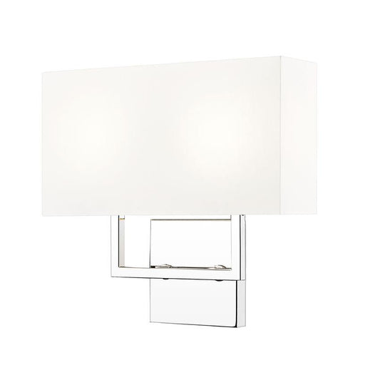 Z-Lite Saxon 2-Light Polished Nickel Steel Frame White Fabric Shade Wall Sconce