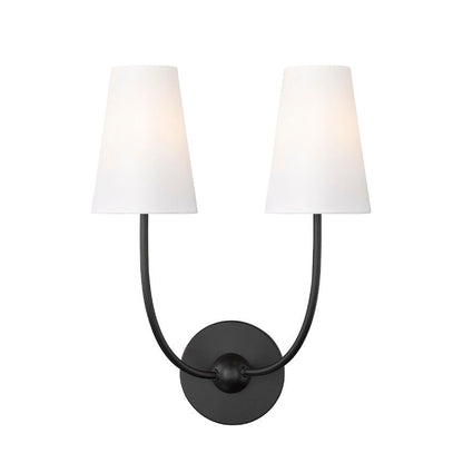 Z-Lite Shannon 13" 2-Light Matte Black and White Fabric Shade Wall Sconce