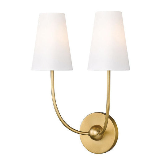 Z-Lite Shannon 13" 2-Light Rubbed Brass and White Fabric Shade Wall Sconce