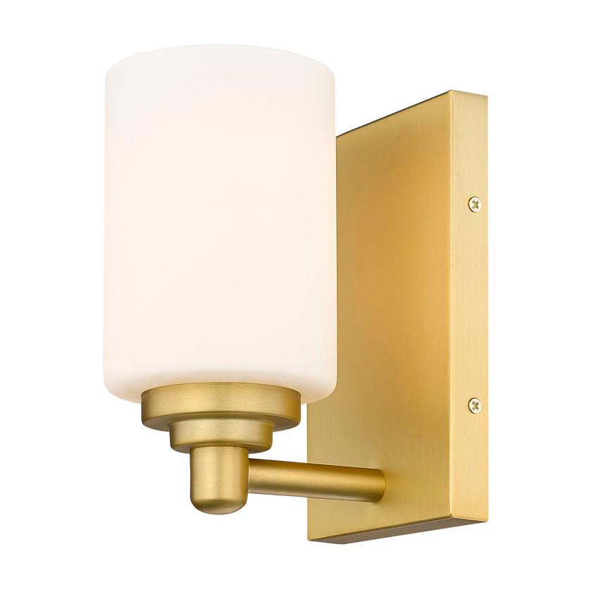 Z-Lite Soledad 1-Light Medium Bulb Base Brushed Gold Steel White Glass Shade Wall Sconce