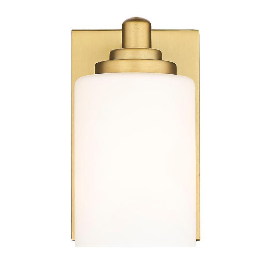 Z-Lite Soledad 1-Light Medium Bulb Base Brushed Gold Steel White Glass Shade Wall Sconce