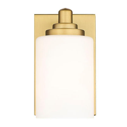 Z-Lite Soledad 1-Light Medium Bulb Base Brushed Gold Steel White Glass Shade Wall Sconce