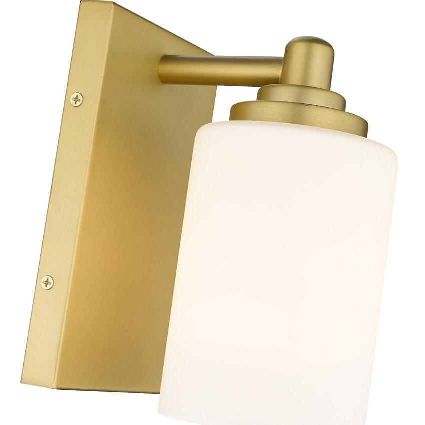 Z-Lite Soledad 1-Light Medium Bulb Base Brushed Gold Steel White Glass Shade Wall Sconce