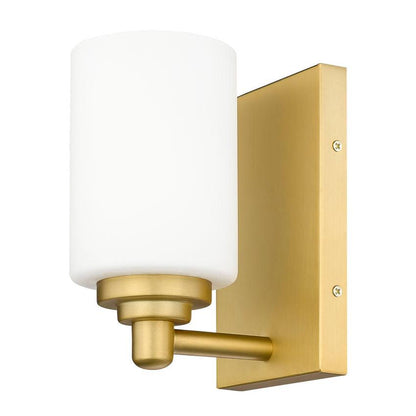 Z-Lite Soledad 1-Light Medium Bulb Base Brushed Gold Steel White Glass Shade Wall Sconce
