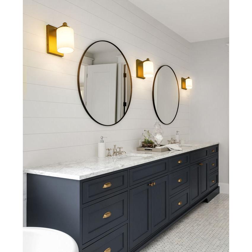 Z-Lite Soledad 1-Light Medium Bulb Base Brushed Gold Steel White Glass Shade Wall Sconce