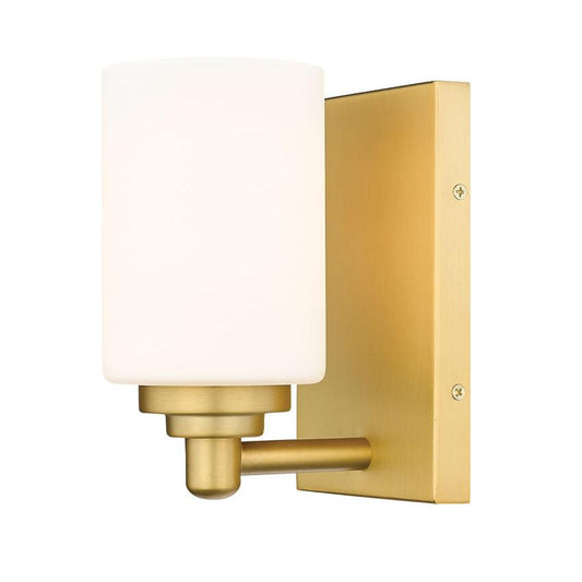 Z-Lite Soledad 1-Light Medium Bulb Base Brushed Gold Steel White Glass Shade Wall Sconce