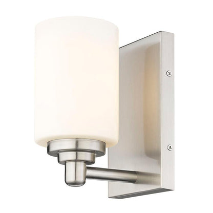 Z-Lite Soledad 1-Light Medium Bulb Base Brushed Nickel Steel White Glass Shade Wall Sconce