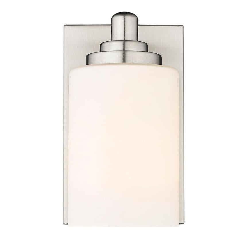Z-Lite Soledad 1-Light Medium Bulb Base Brushed Nickel Steel White Glass Shade Wall Sconce