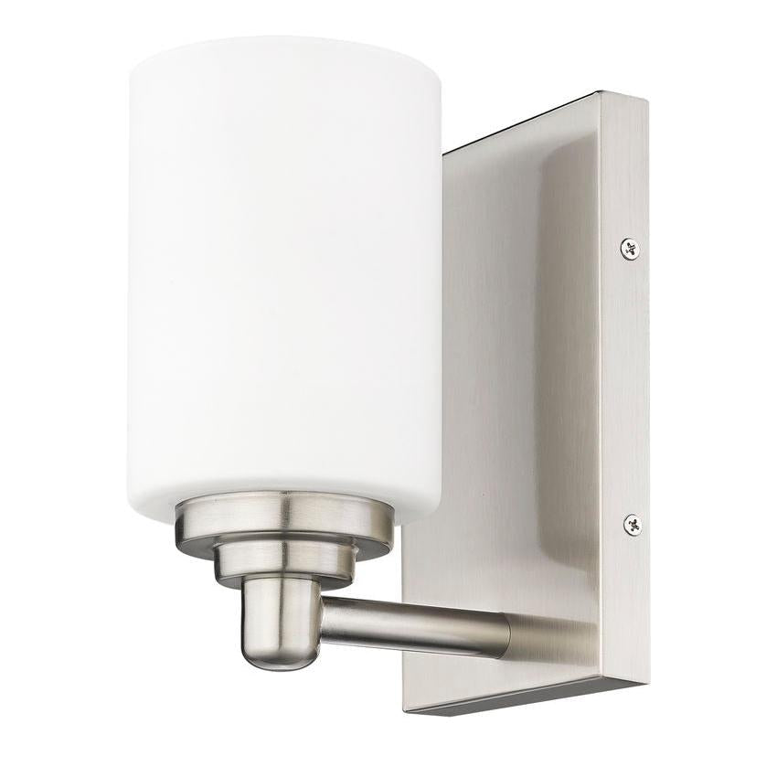 Z-Lite Soledad 1-Light Medium Bulb Base Brushed Nickel Steel White Glass Shade Wall Sconce