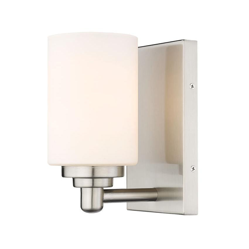 Z-Lite Soledad 1-Light Medium Bulb Base Brushed Nickel Steel White Glass Shade Wall Sconce