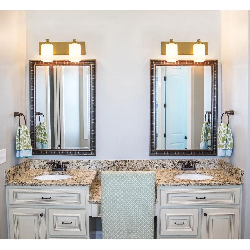 Z-Lite Soledad 2-Light Medium Bulb Base Brushed Gold Steel White Glass Shade Vanity Light