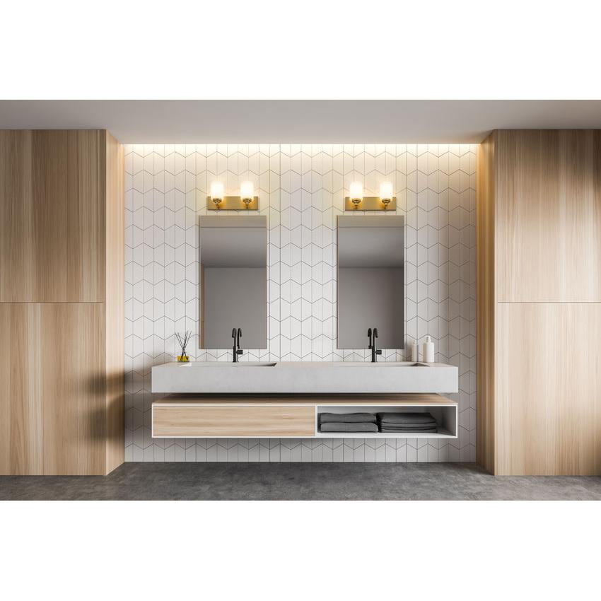 Z-Lite Soledad 2-Light Medium Bulb Base Brushed Gold Steel White Glass Shade Vanity Light