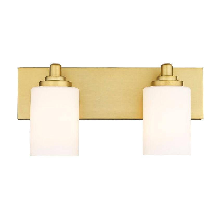 Z-Lite Soledad 2-Light Medium Bulb Base Brushed Gold Steel White Glass Shade Vanity Light