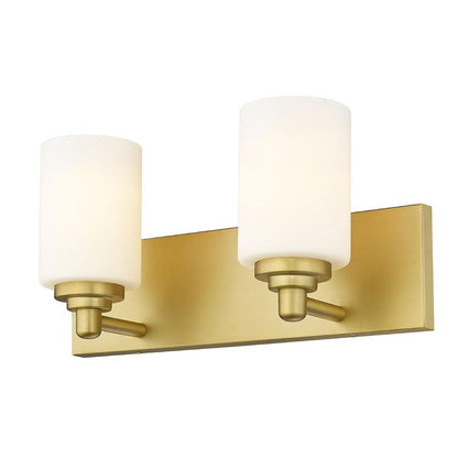 Z-Lite Soledad 2-Light Medium Bulb Base Brushed Gold Steel White Glass Shade Vanity Light