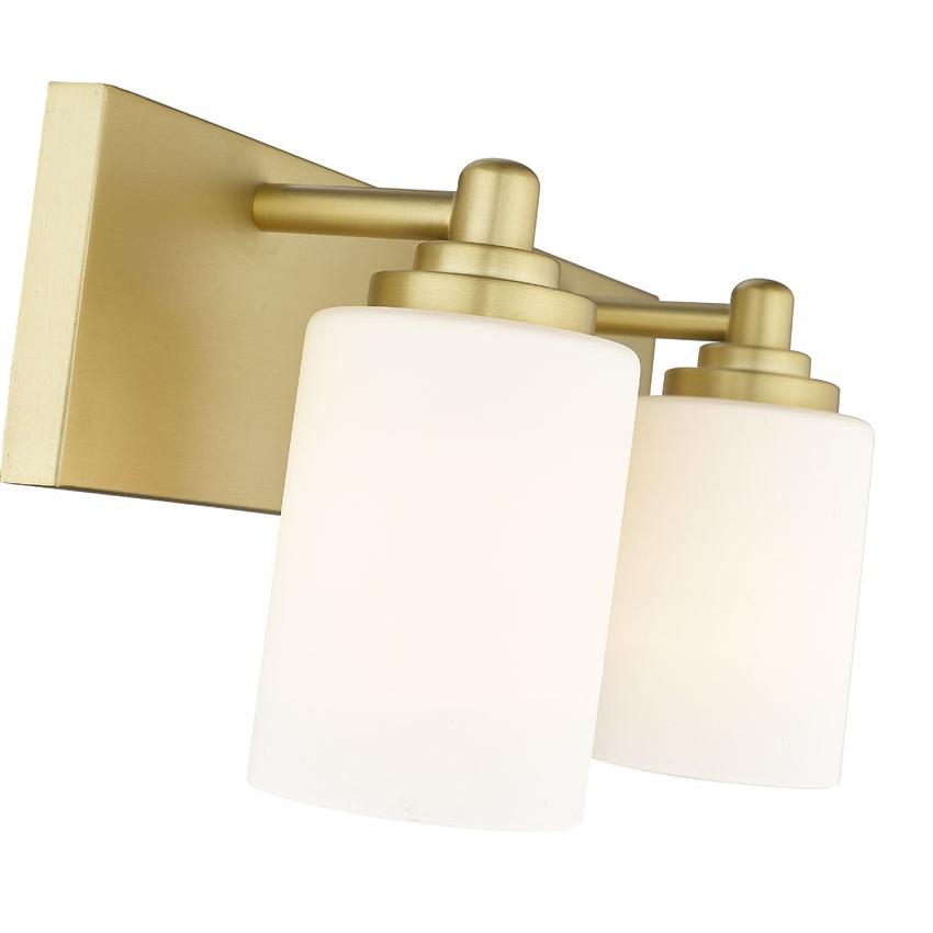 Z-Lite Soledad 2-Light Medium Bulb Base Brushed Gold Steel White Glass Shade Vanity Light